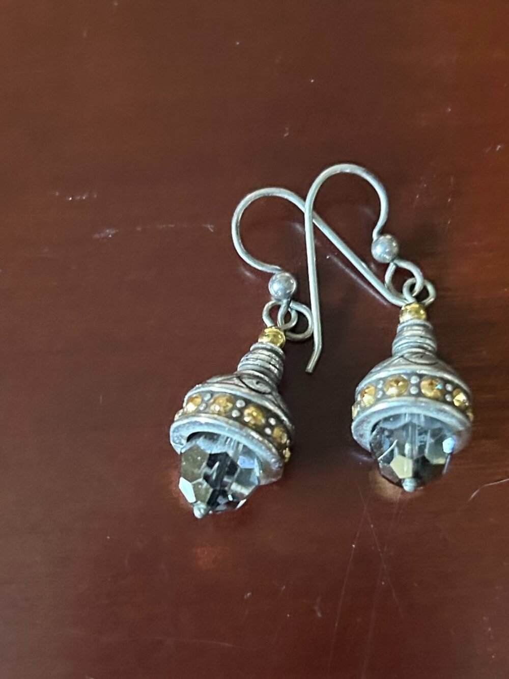 Vintage Smoky Crystal Dangle Earrings Antiqued Silver Y2K Gothic Boho